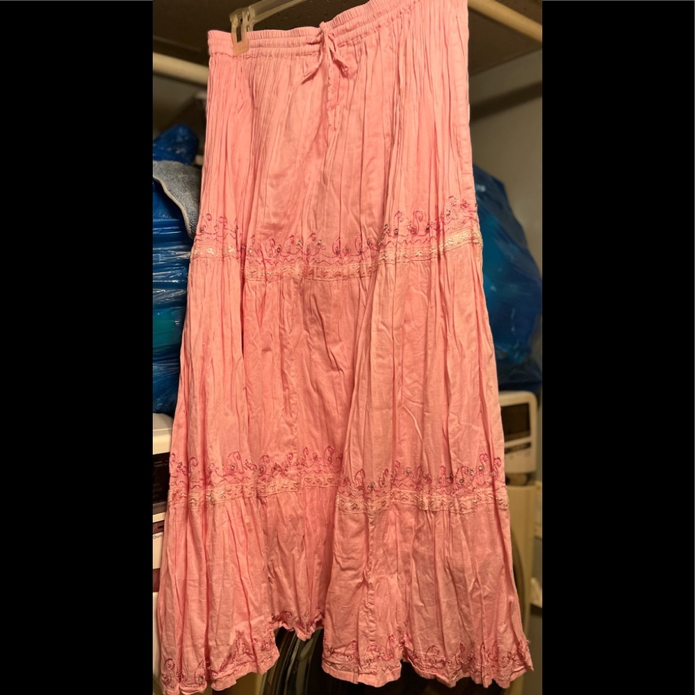 Pink Tiered Bohemian Maxi Skirt